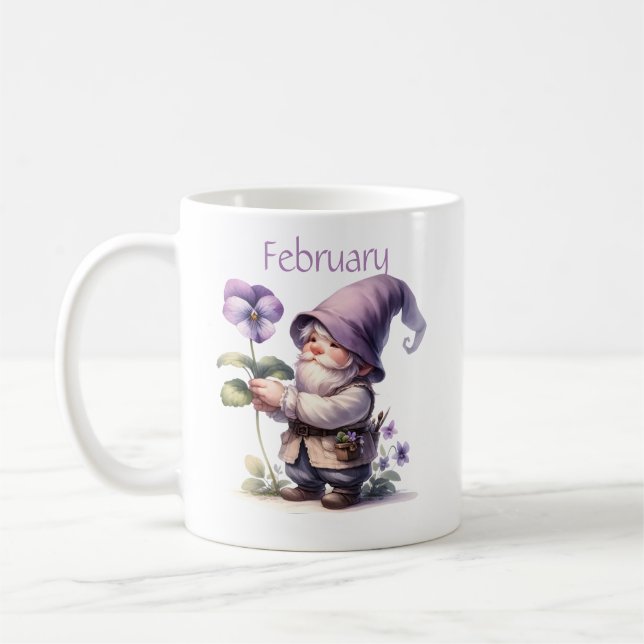 Personlig Februari Birth Month Garden Gnome Kaffemugg (Vänster)
