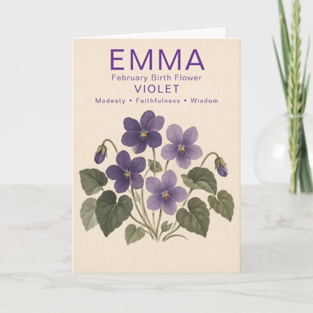 Personlig februari födelsedagsviol födelseblomma kort (Framsida)