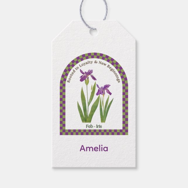 Personlig februari födelsemånad blomma presentetikett (Framsidan)