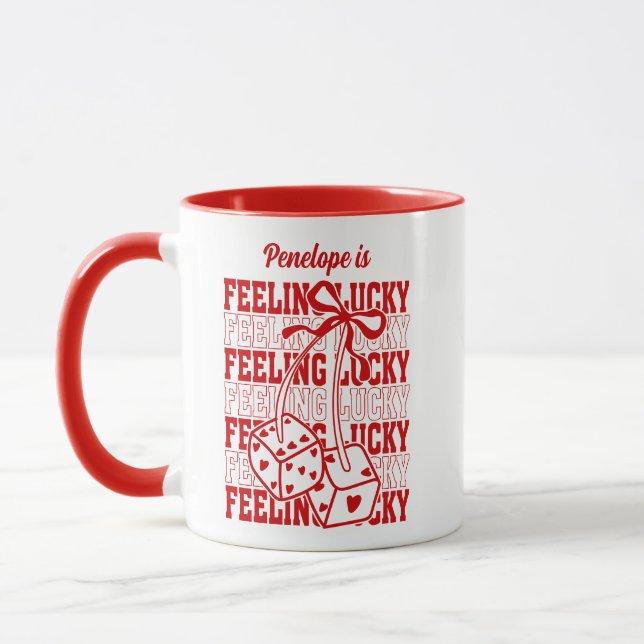 Personlig Feeling Lucky Dice Cherry Red Bow Mugg (Vänster)
