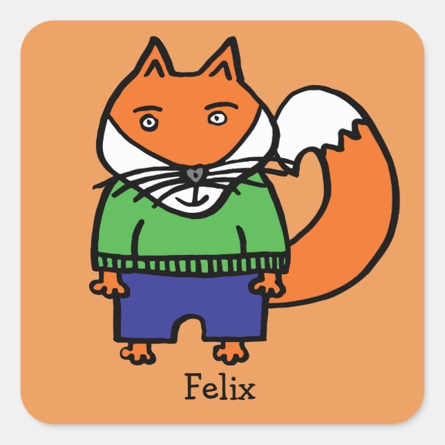 Personlig Felix the Fox Fyrkantigt Klistermärke (Framsida)