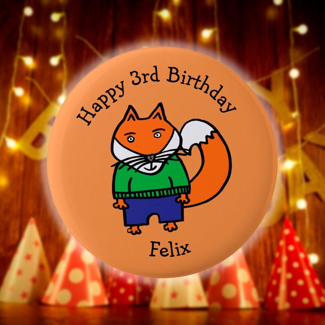Personlig Felix the Fox Grattis på födelsedagen Knapp (Personalized Felix the Fox Happy Birthday Pinback Button)