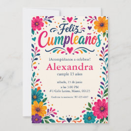 Personlig Feliz Cumpleaños Spansk Blommig Fiesta Inbjudningar