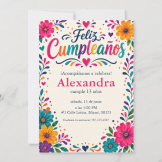 Personlig Feliz Cumpleaños Spansk Blommig Fiesta Inbjudningar
