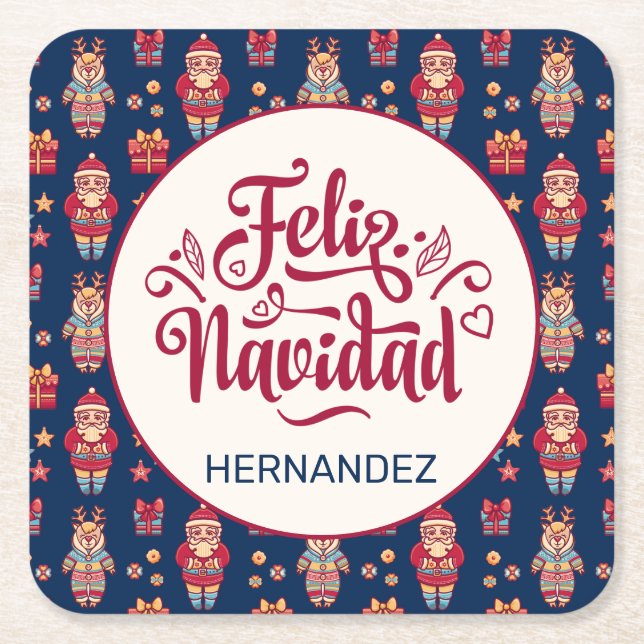 Personlig Feliz Navidad Underlägg Papper Kvadrat (Framsidan)