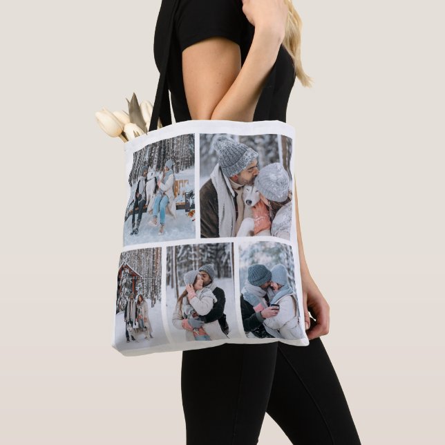 Personlig fem fotokollage Tote Bag Tygkasse (Närbild)