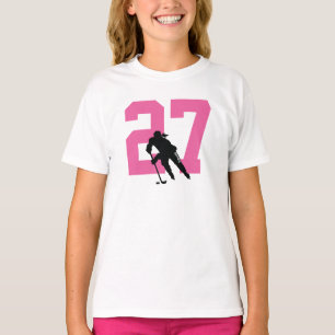 Personlig Female Hockey Player Namn Number Rosa T Shirt