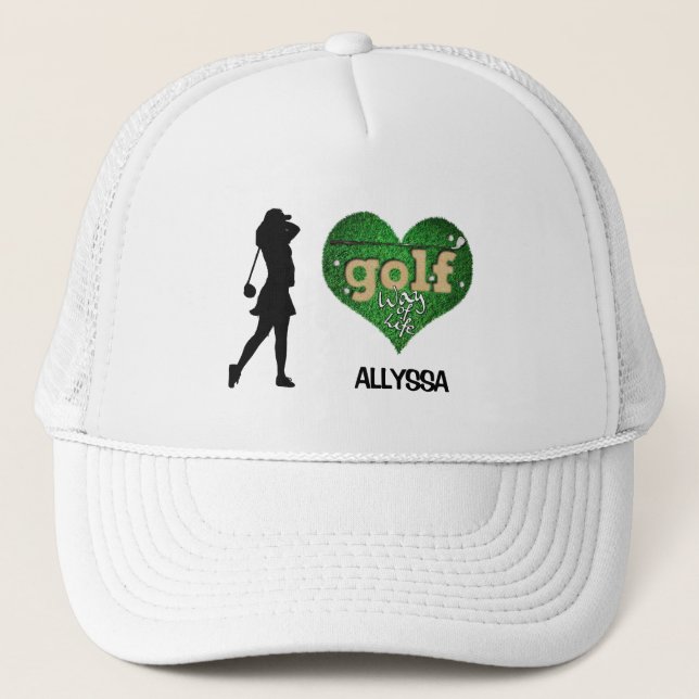 Personlig Female Silhouette GOLF-Truckerkeps Keps (Framsida)