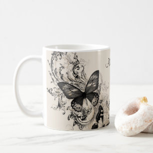Personlig feminin fjärilsgåva kaffemugg