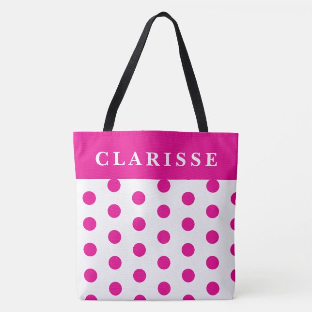 Personlig Feminin Shock rosa & Vit Polka dots Tygkasse (Framsida)