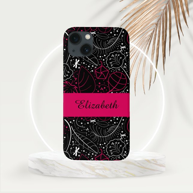Personlig Feminina fjädrar och blommor (Personalized Feathers and Flowers Line Drawing Phone Case)