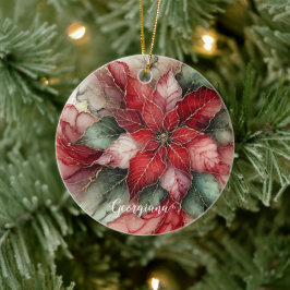 Personlig Festive Blommigt Alcohol Bläck Poinsetti Julgransprydnad Keramik