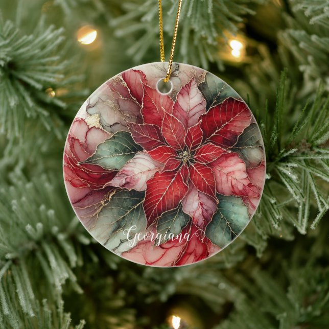 Personlig Festive Blommigt Alcohol Bläck Poinsetti Julgransprydnad Keramik (Träd)