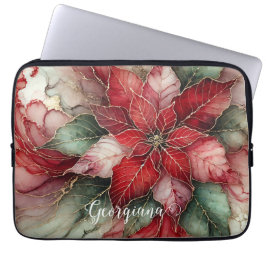 Personlig Festive Blommigt Alcohol Bläck Poinsetti Laptop Fodral