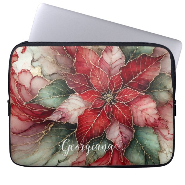 Personlig Festive Blommigt Alcohol Bläck Poinsetti Laptop Fodral (Framsidan)