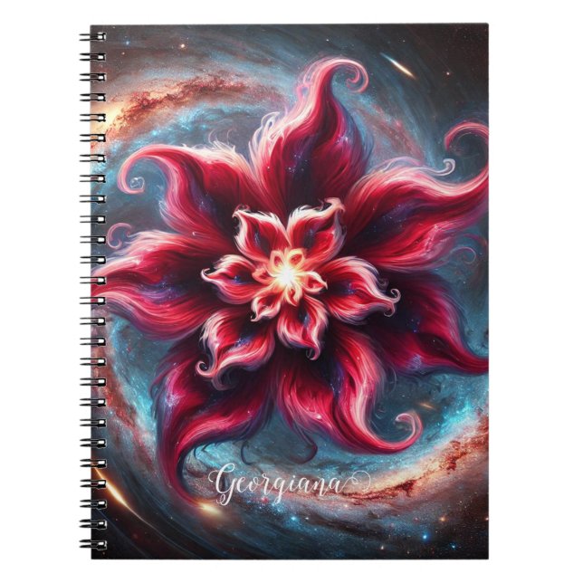Personlig Festive Blommigt Poinsettia Galaxy Anteckningsbok (Framsidan)