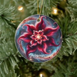 Personlig Festive Blommigt Poinsettia Galaxy Julgransprydnad Keramik