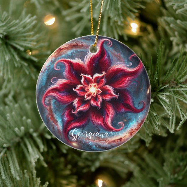 Personlig Festive Blommigt Poinsettia Galaxy Julgransprydnad Keramik (Träd)