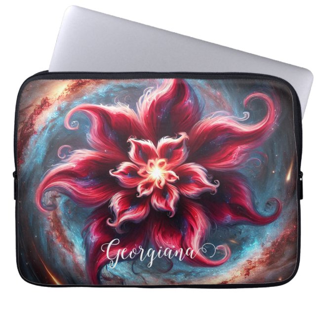 Personlig Festive Blommigt Poinsettia Galaxy Laptop Fodral (Framsidan)