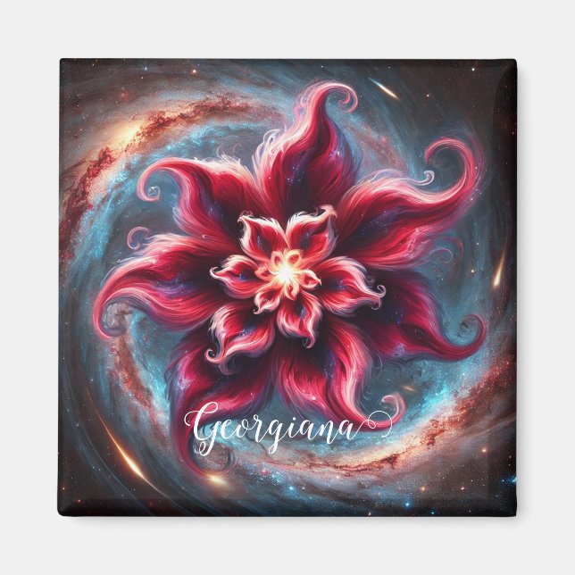 Personlig Festive Blommigt Poinsettia Galaxy Magnet (Framsidan)