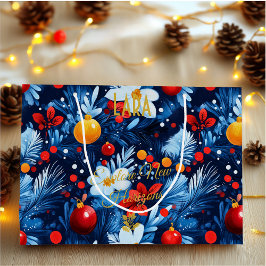 Personlig Festive Blue- och Red Large Gift-säck