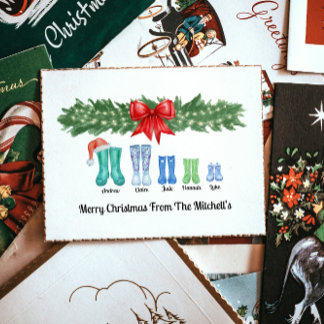 Personlig Festive Boots Family-julkort Helgkort