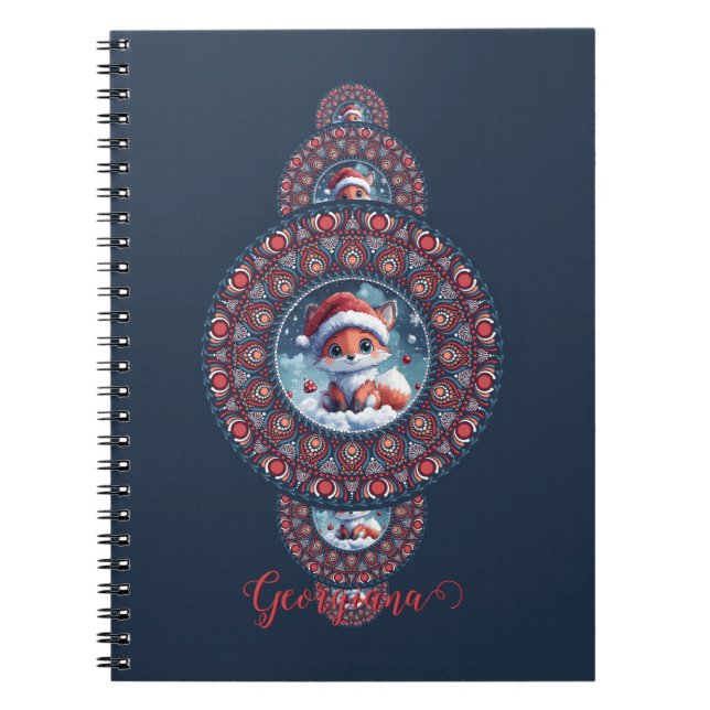 Personlig Festive Kawaii Fox Ornamental Mandala Anteckningsbok (Framsidan)