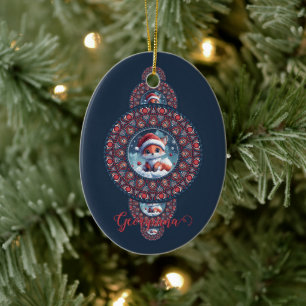 Personlig Festive Kawaii Fox Ornamental Mandala Julgransprydnad Keramik