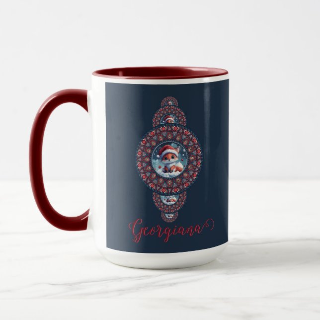 Personlig Festive Kawaii Fox Ornamental Mandala Mugg (Vänster)
