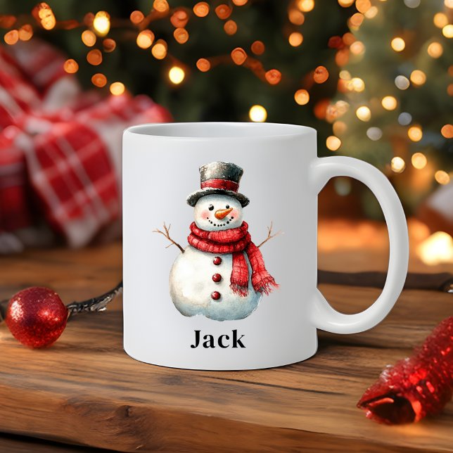 Personlig Festive Red Scarf Snögubbe jul Kaffemugg (Personalised Festive Red Scarf Snowman Christmas Coffee Mug)
