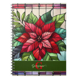 Personlig Festive Stached Glass Poinsettia Anteckningsbok
