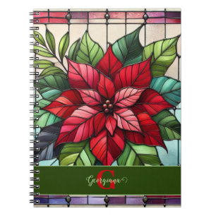 Personlig Festive Stached Glass Poinsettia Anteckningsbok
