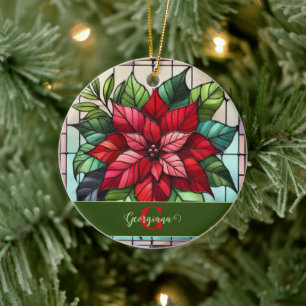 Personlig Festive Stached Glass Poinsettia Julgransprydnad Keramik