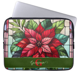 Personlig Festive Stached Glass Poinsettia Laptop Fodral