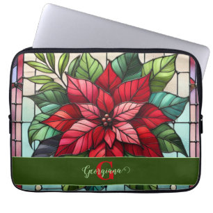 Personlig Festive Stached Glass Poinsettia Laptop Fodral