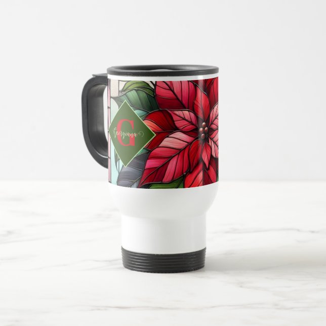 Personlig Festive Stached Glass Poinsettia Resemugg (Framsida vänster)