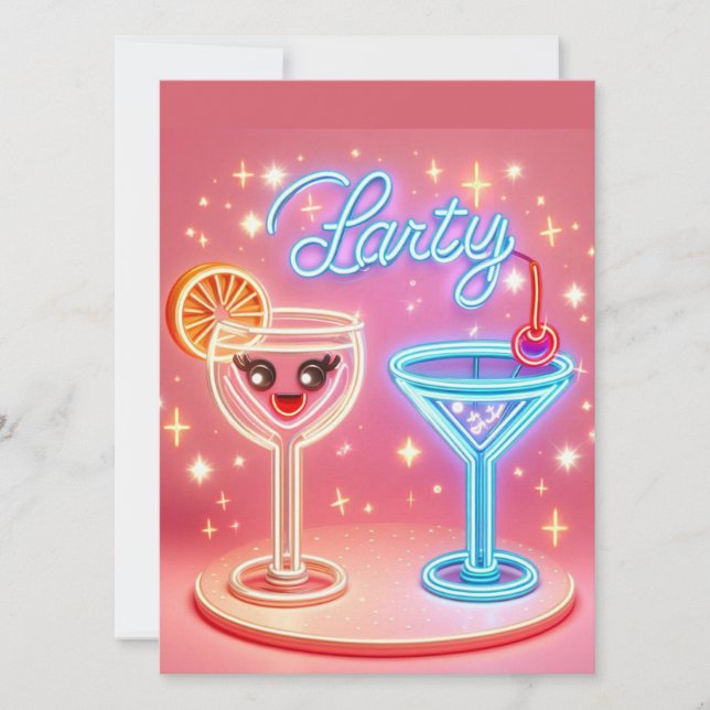 Personlig Festtid Neon Inbjudan (Framsida)