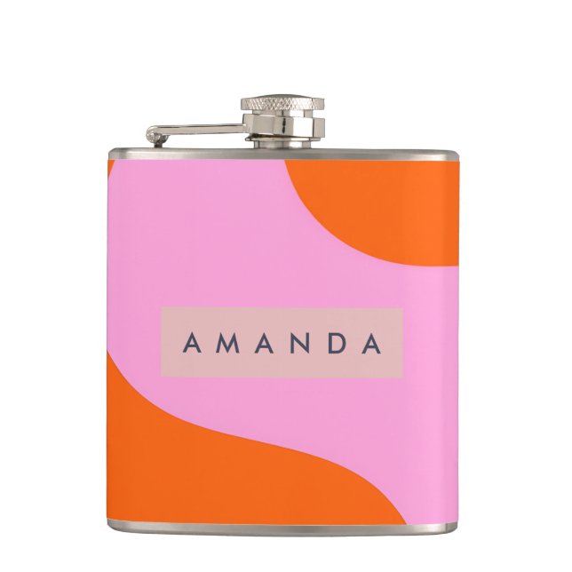 Personlig fet orange och rosa vågstrimma fickplunta (Framsidan)