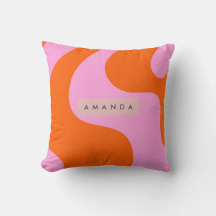 Personlig fet orange och rosa vågstrimma kudde