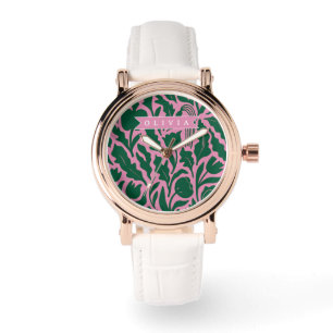 Personlig fet rosa botanisk blomster namn gåva armbandsur