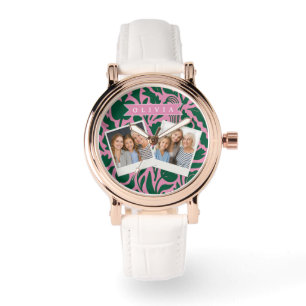 Personlig fet rosa botanisk blomster namn present armbandsur