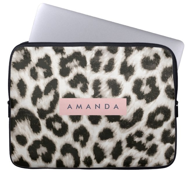Personlig fet svart & vit leopardtryck laptop fodral (Framsidan)