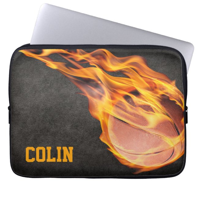Personlig Fiery Basketball Laptop Fodral (Framsidan)