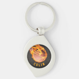 Personlig Fiery Basketball Swirl Silverfärgad Nyckelring