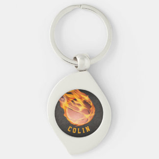 Personlig Fiery Basketball Swirl Silverfärgad Nyckelring