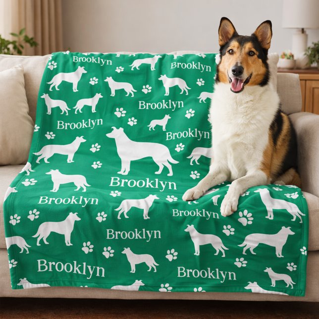 Personlig filt för Smooth Collie hund (Collie - smooth hair personalized blanket with collie name and favorite color. Green shown here.)