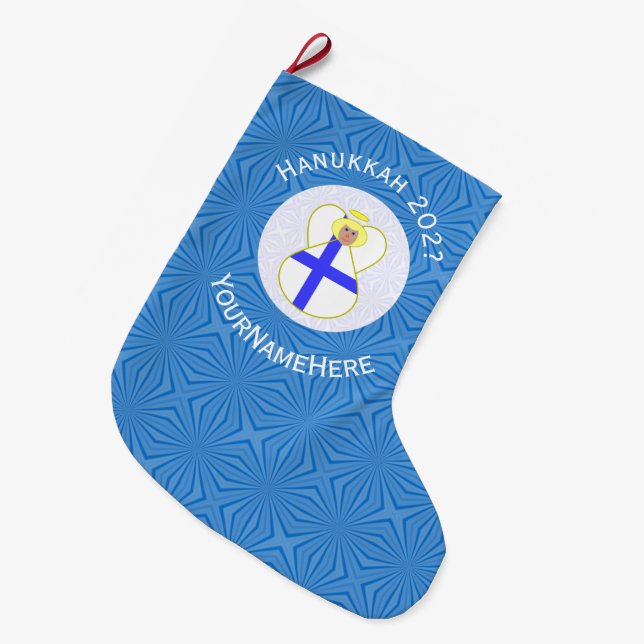 Personlig finsk ängel Hanukkah-flagga Stor Julstrumpa (Framsidan (Hängande))