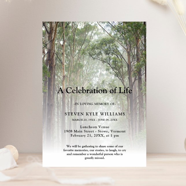 Personlig Firande i livets begravningsskog Inbjudningar (Forest Celebration of Life Invitation)