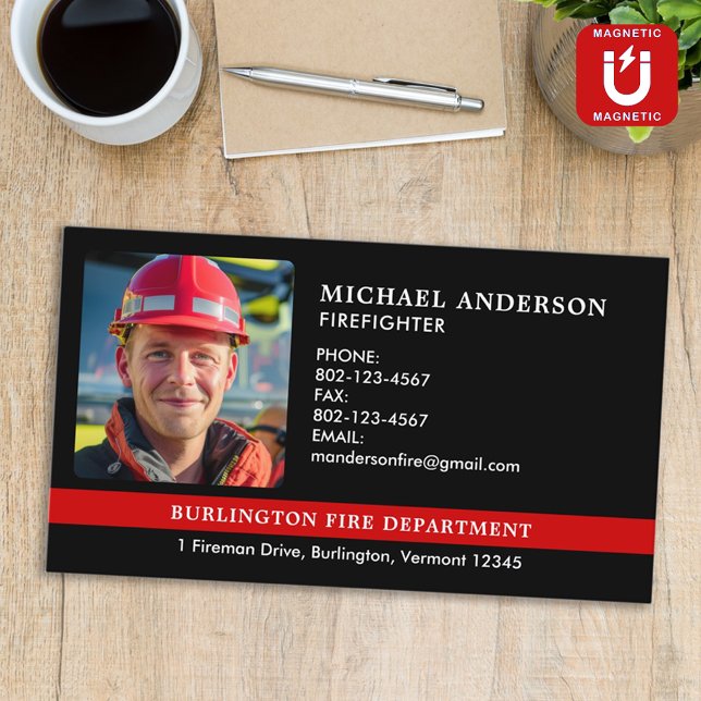 Personlig Fire Department Firefighter Photo Magnetiska Visitkort (Skapare uppladdad)