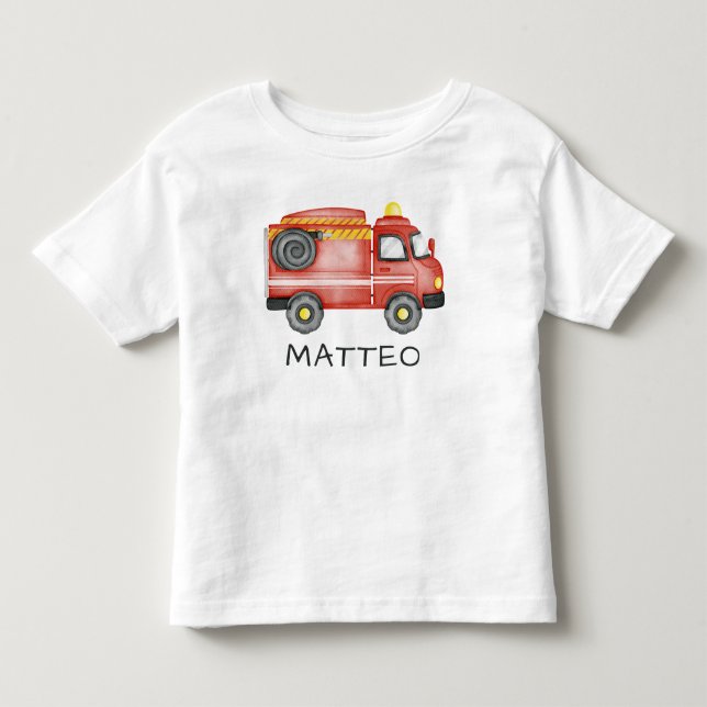Personlig Fire Lastbil, Cute Custom Name Firefigh T Shirt (Framsida)